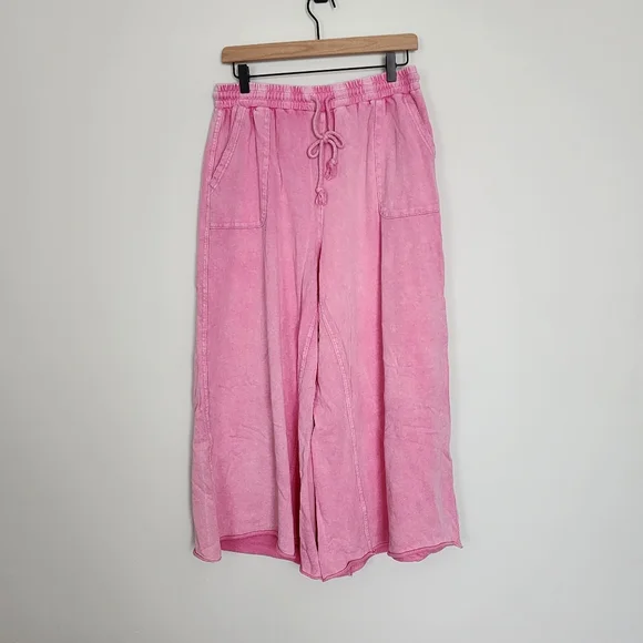 Easel Mineral Washed Wide Leg Pants ISLAND PINK - Picture 5 of 7